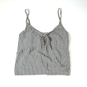 Hollister Women’s Charcoal Grey and White Striped Camisole Size Medium